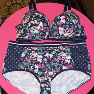 Lane Bryant Cacique Bra Navy color size 40D boost plunge cotton/ panty set 18/20